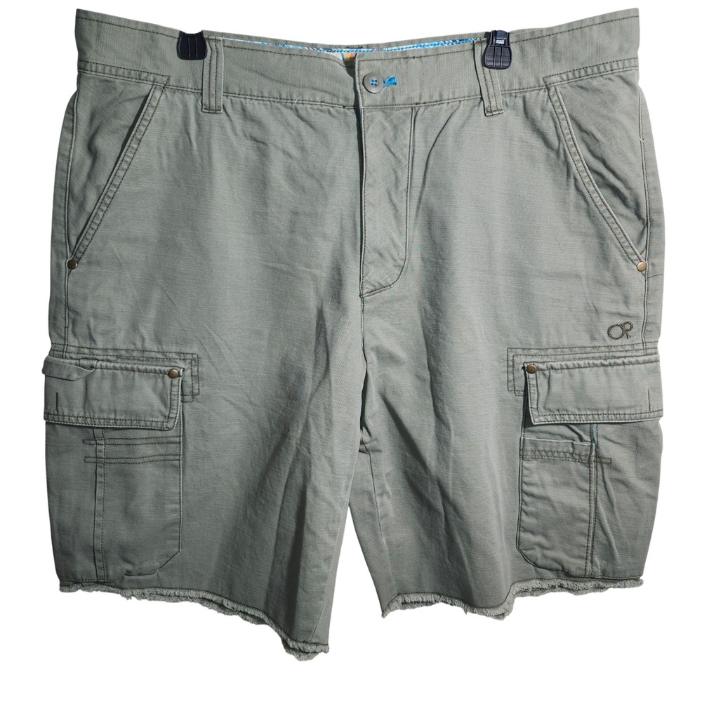 OP Ocean Pacific Mens Cargo Shorts Green‎ Size 40 Cotton Raw Hem OM35756